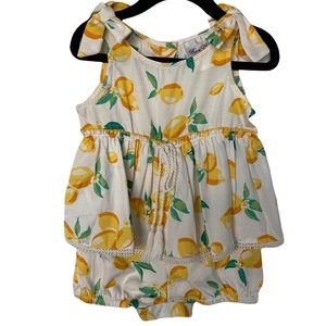 RARE EDITIONS Sweet (Sour) Little Girl Lemon Print Romper. Size: 24 Month